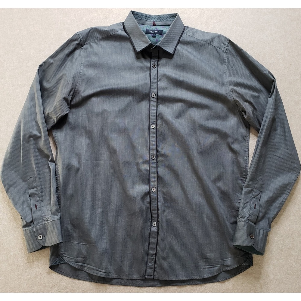 Ted Baker London Dress Shirt Sz L‎ Gray Micro Stripe Long Sleeve Business Formal